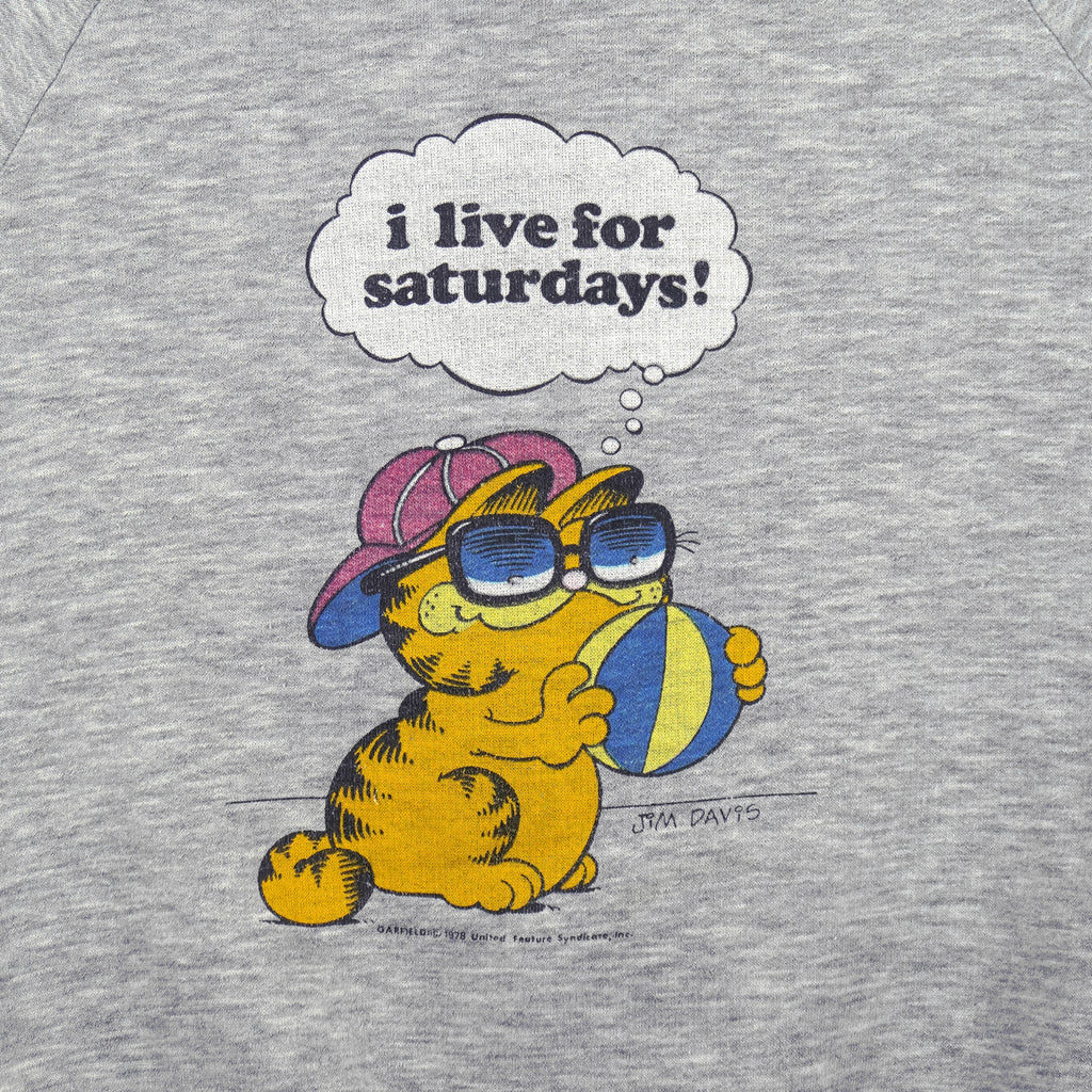 Vintage (Better T-shirt) - Garfield, I Live for Saturdays! Crew Neck Sweatshirt 1990s Large Vintage Retro