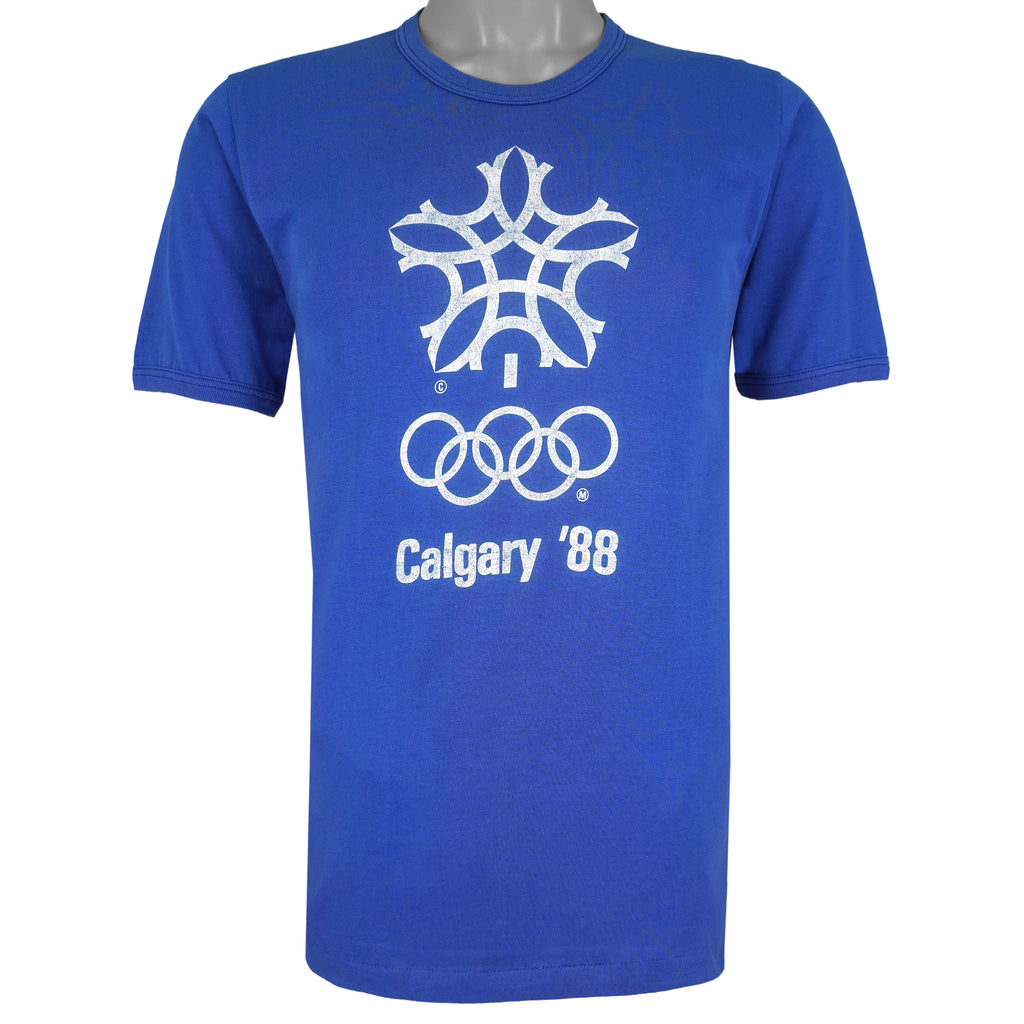 Vintage (Stanfield's) - Blue Calgary Winter Olympics T-Shirt 1988 Medium Vintage Retro