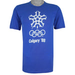 Vintage (Stanfield's) - Blue Calgary Winter Olympics T-Shirt 1988 Small