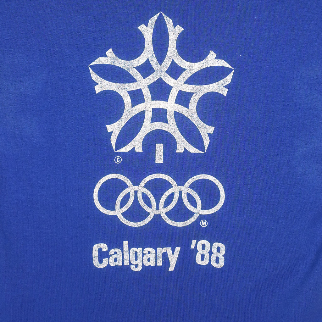 Vintage (Stanfield's) - Blue Calgary Winter Olympics T-Shirt 1988 Medium Vintage Retro