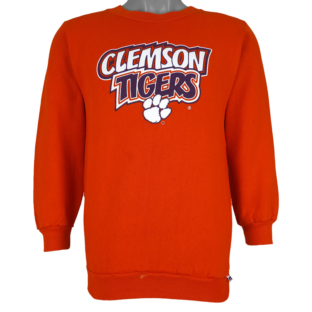 NCAA (Russell Athletic) - Orange Clemson Tigers Crew Neck Sweatshirt 1990s Small Vintage Retro