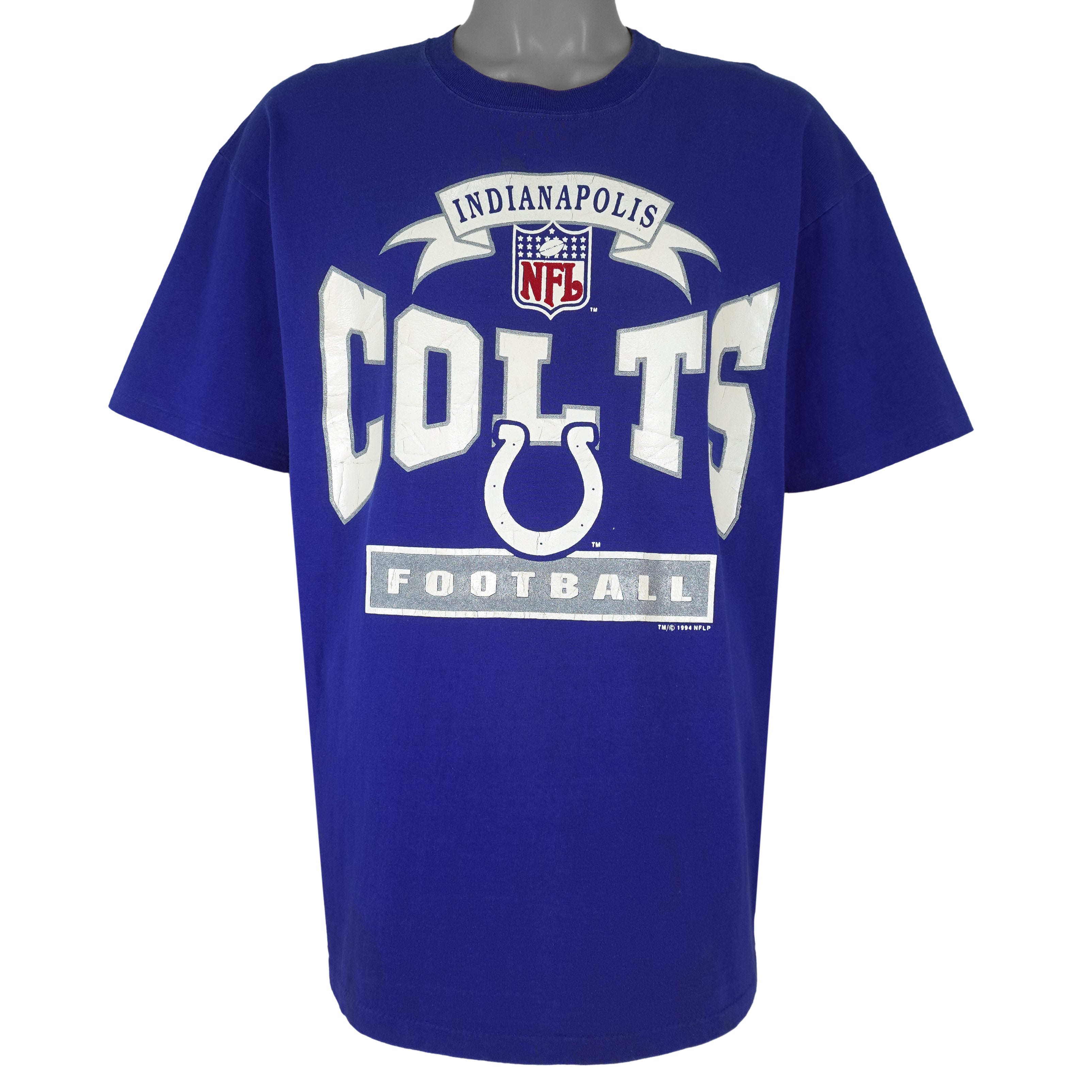 NFL (Bike) - Indianapolis Colts Football Big Spell-Out T-Shirt 1994 X-Large Vintage Retro Football