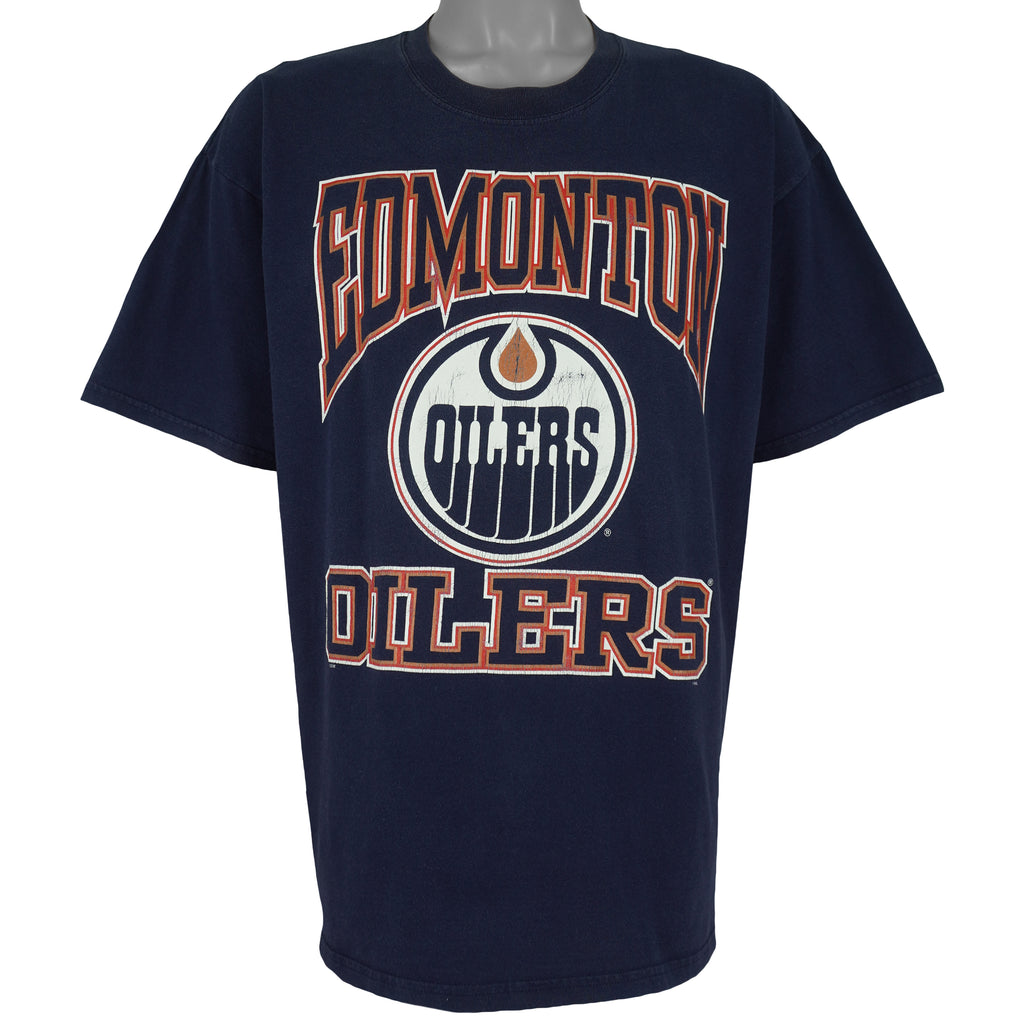 NHL (Gildan) - Edmonton Oilers Big Logo T-Shirt 1990s X-Large Vintage Retro Hockey
