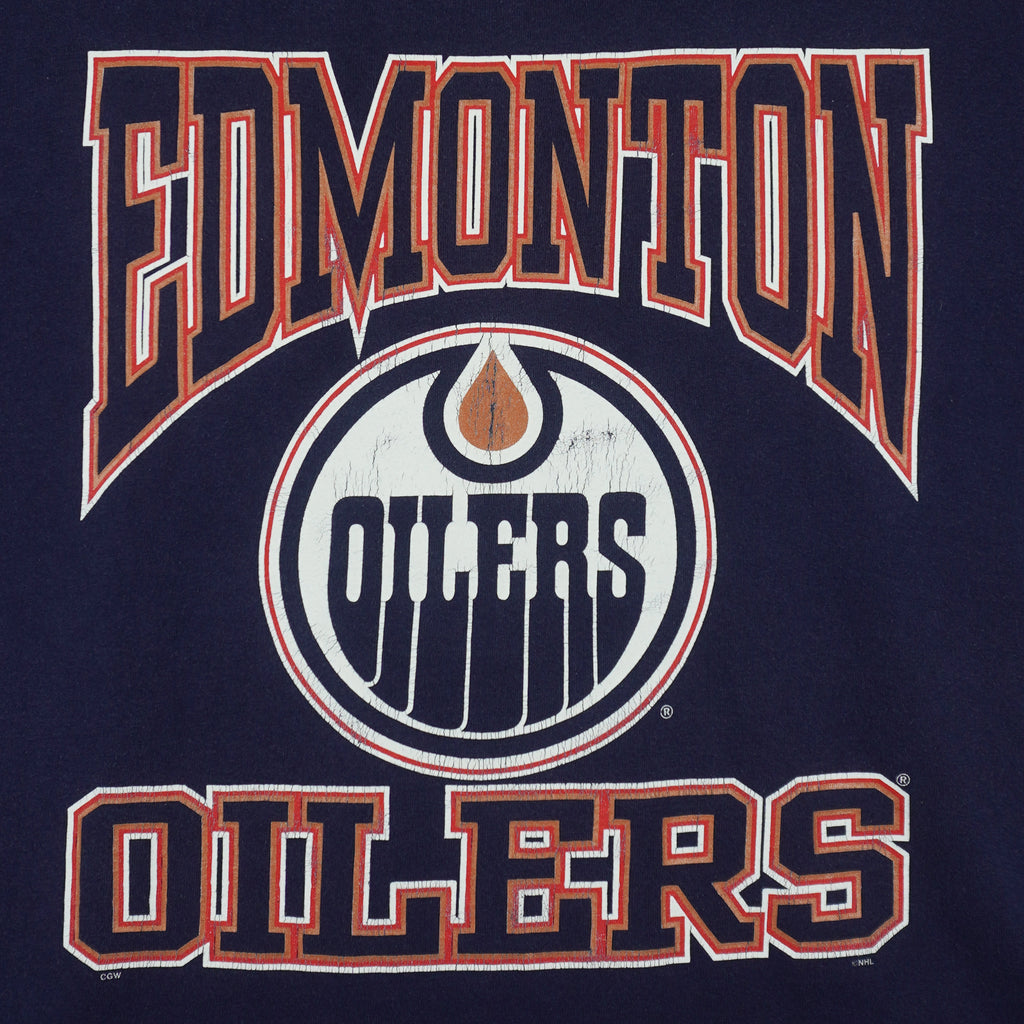 NHL (Gildan) - Edmonton Oilers Big Logo T-Shirt 1990s X-Large Vintage Retro Hockey