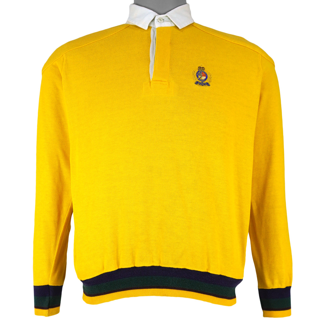 Ralph Lauren (Polo Sport) - Yellow 1/4 Button-Up Sweatshirt 1990s Small Vintage Retro