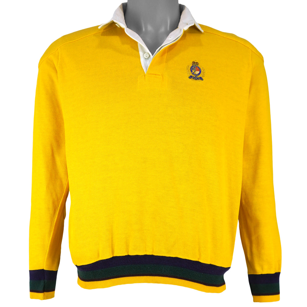 Ralph Lauren (Polo Sport) - Yellow 1/4 Button-Up Sweatshirt 1990s Small Vintage Retro