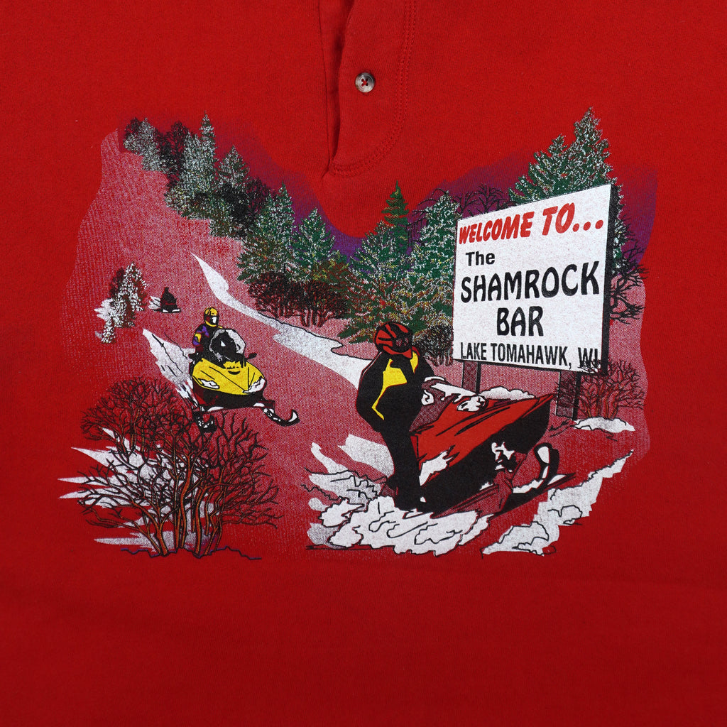 Vintage - Shamrock Bar Snowmobile 1/4 Button-Up Sweatshirt 1990s Large Vintage Retro