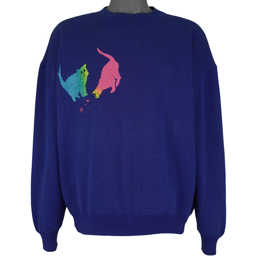 Vintage (Kayzee) - Colorful Cats Crew Neck Sweatshirt 1990s X-Large Vintage Retro
