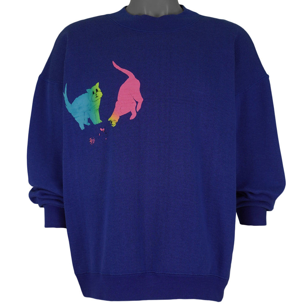 Vintage (Kayzee) - Colorful Cats Crew Neck Sweatshirt 1990s X-Large Vintage Retro