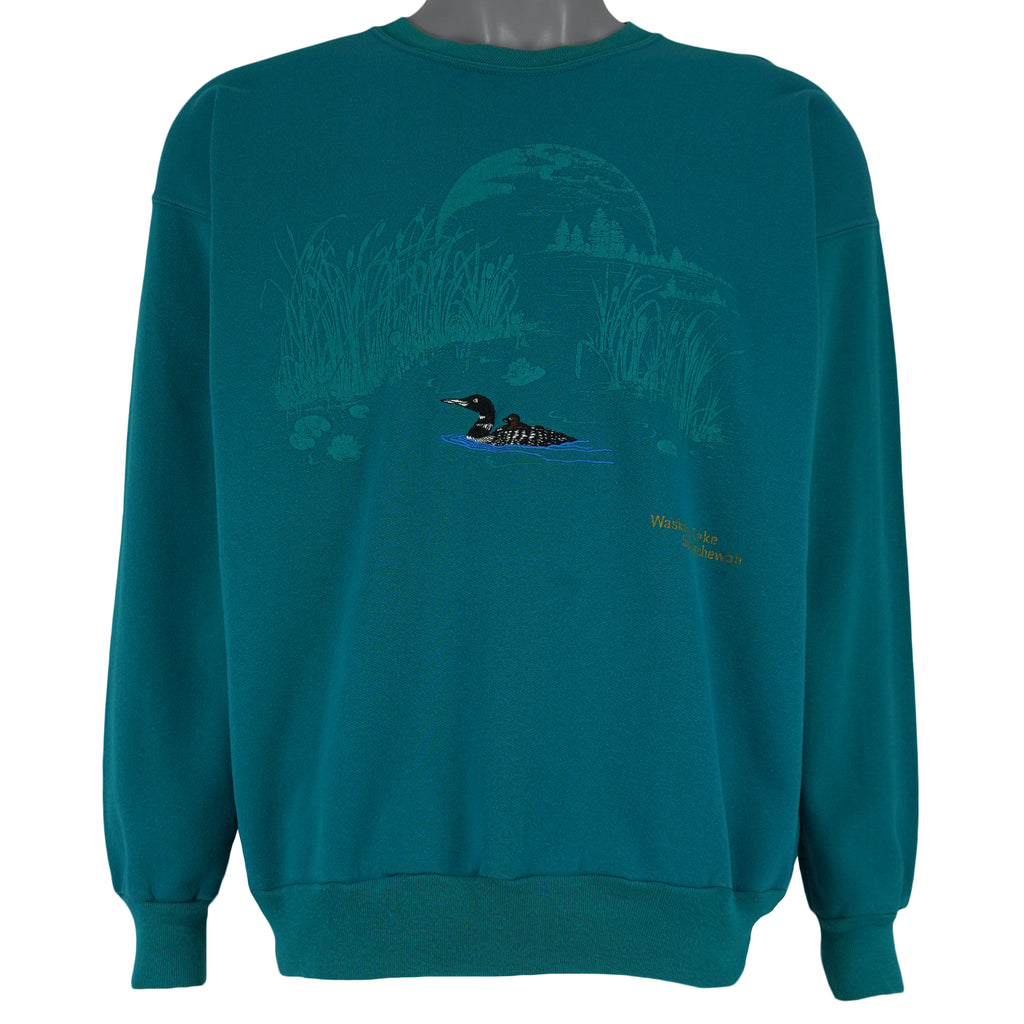 Vintage (White Pine) - Waskesiu Lake Loon Crew Neck Sweatshirt 1990s Medium Vintage Retro