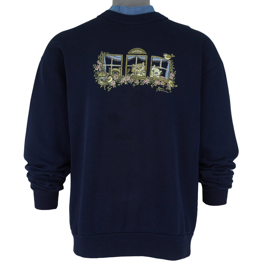 Vintage (Morning Sun) - Kittens In The Window Crew Neck Sweatshirt 1990s Large Vintage Retro