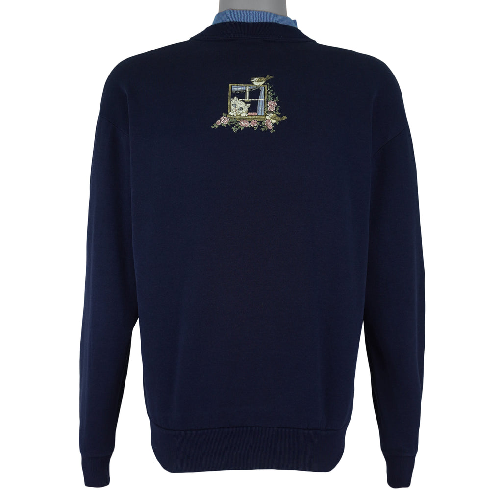 Vintage (Morning Sun) - Kittens In The Window Crew Neck Sweatshirt 1990s Large Vintage Retro