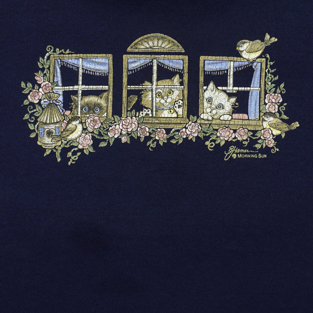 Vintage (Morning Sun) - Kittens In The Window Crew Neck Sweatshirt 1990s Large Vintage Retro