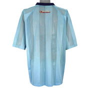 Karl Kani - Blue Big Logo Pinstripe Mesh Jersey 1990s X-Large Vintage Retro