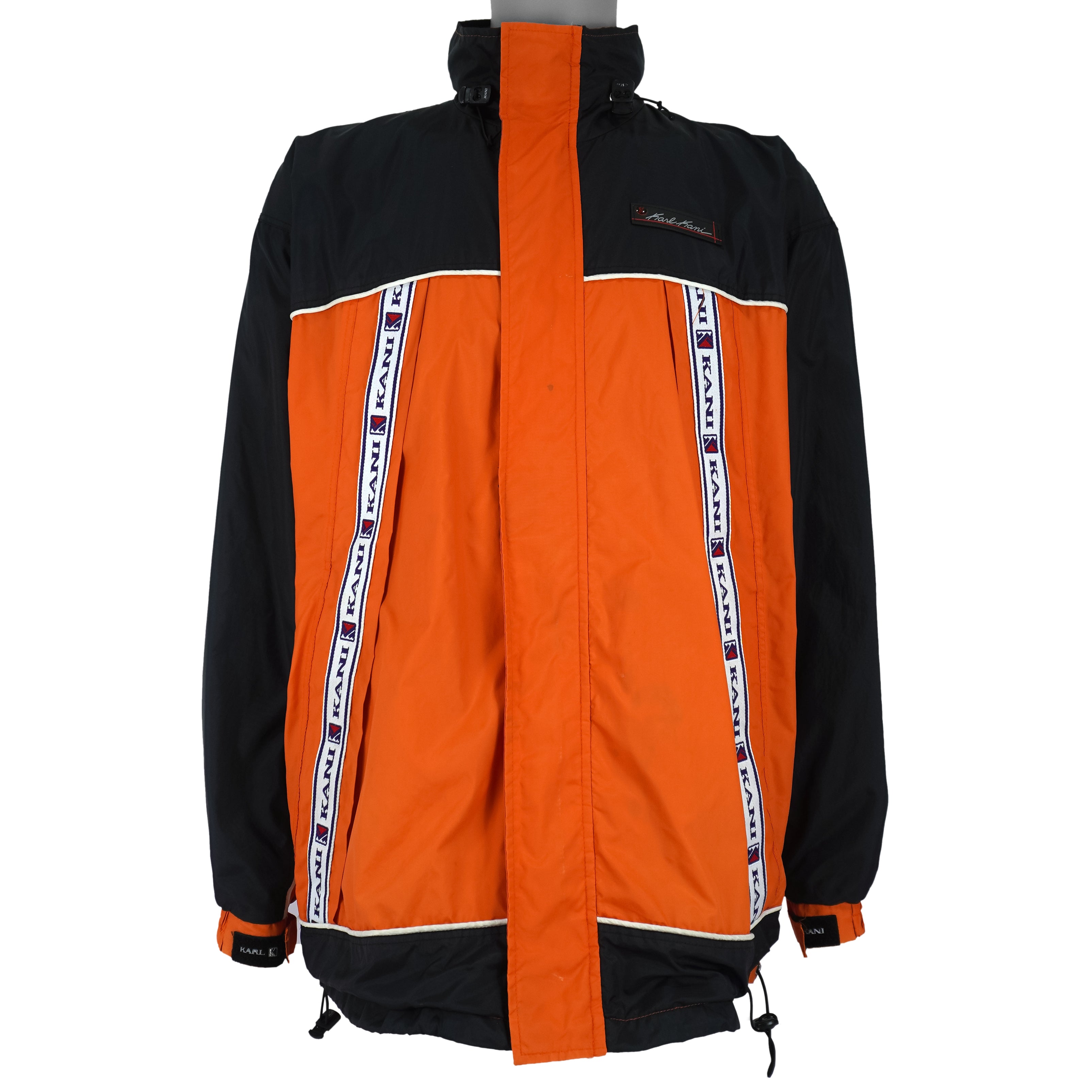 Karl Kani - Orange & Black Big Taped Logo Windbreaker 1990s Large Vintage Retro