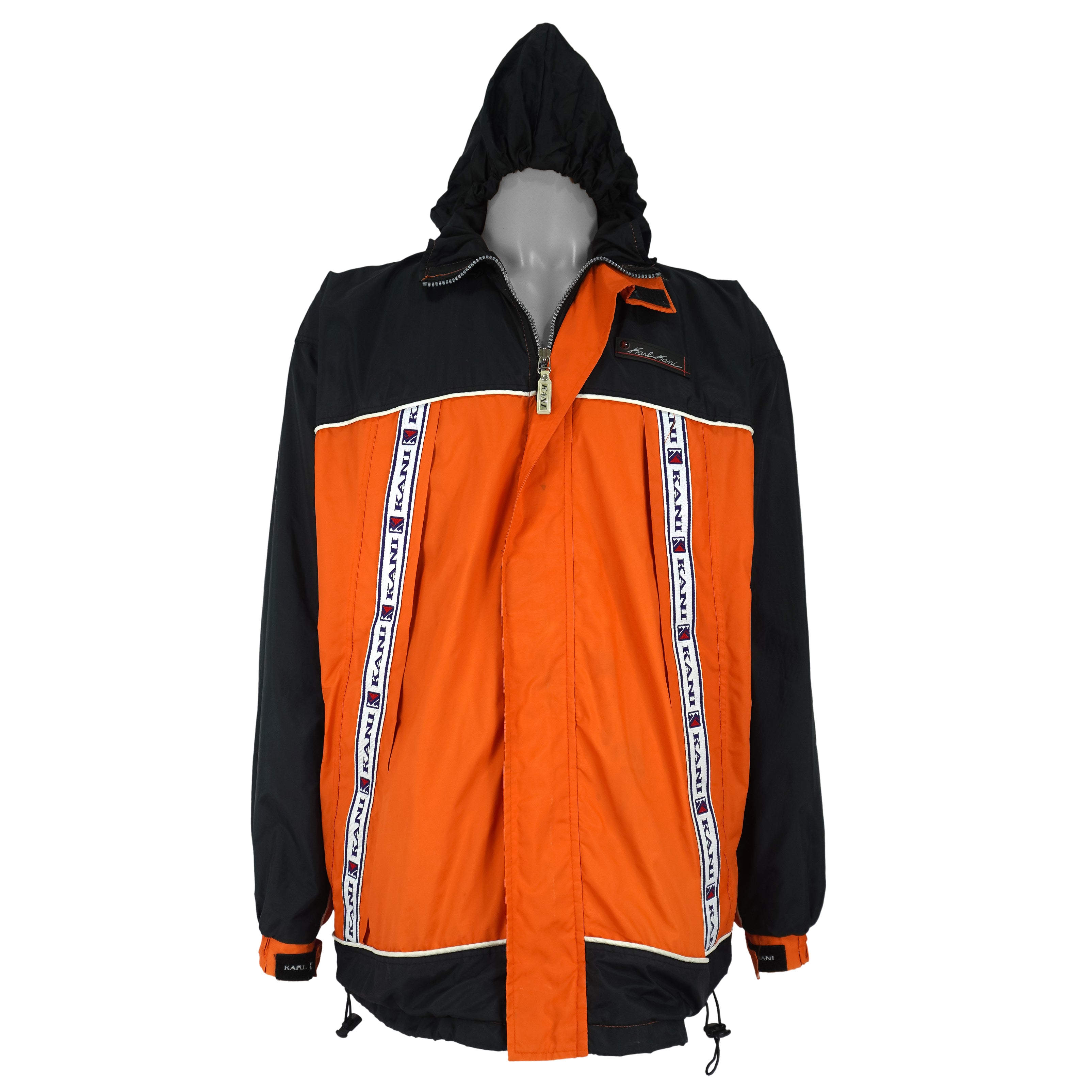 Karl Kani - Orange & Black Big Taped Logo Windbreaker 1990s Large Vintage Retro