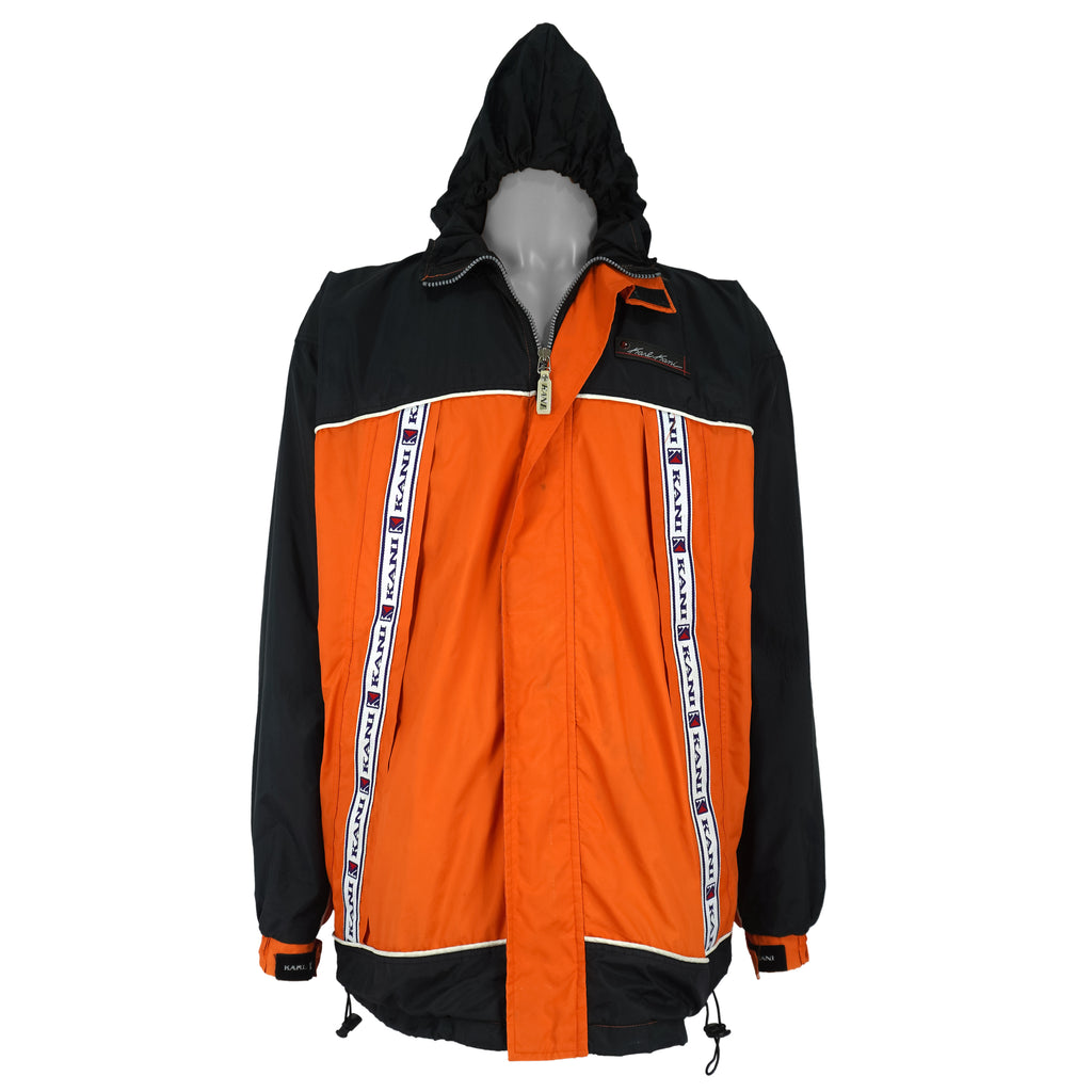 Karl Kani - Orange & Black Big Taped Logo Windbreaker 1990s Large Vintage Retro