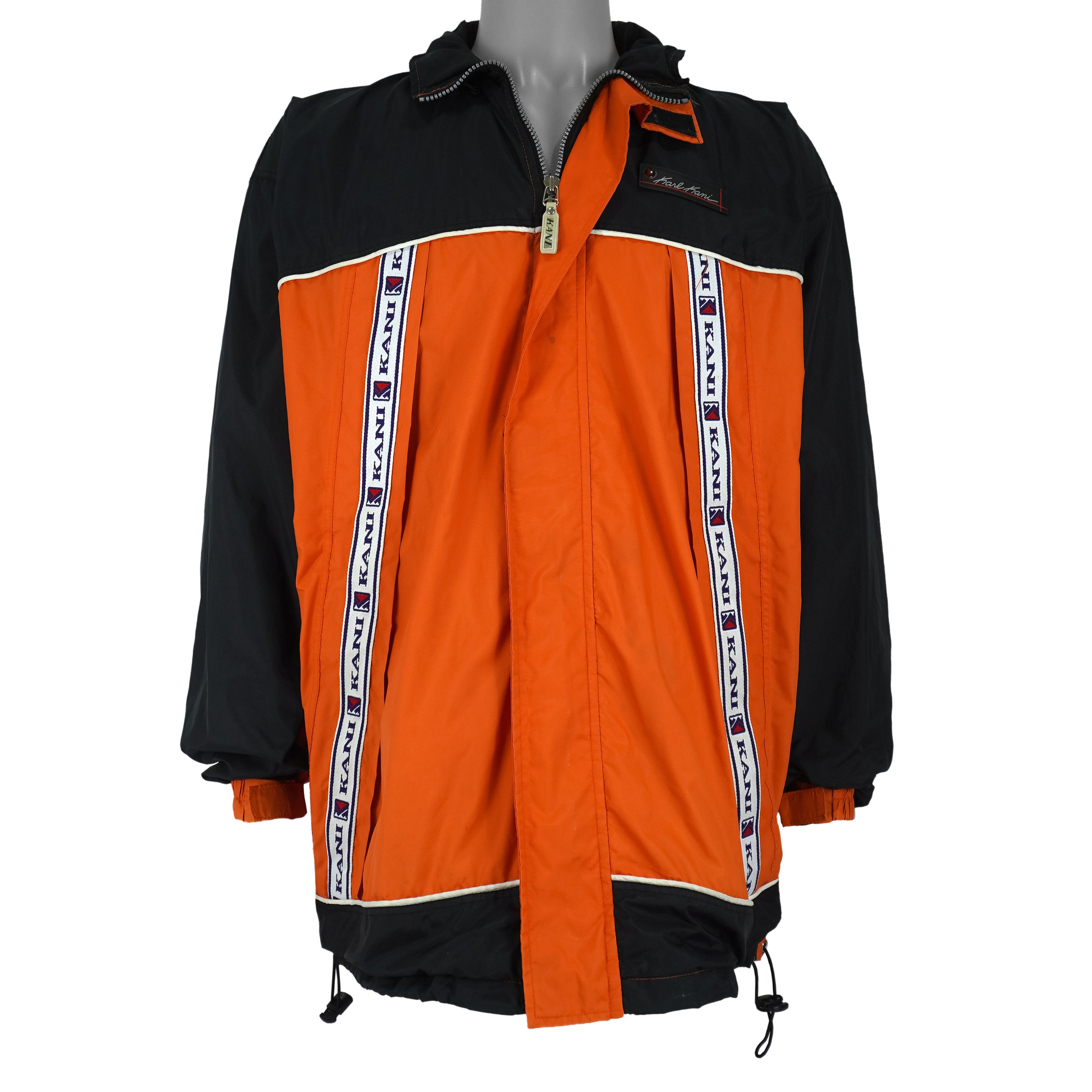 Karl Kani - Orange & Black Big Taped Logo Windbreaker 1990s Large Vintage Retro