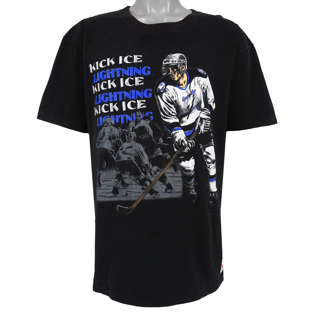 NHL (Nutmeg) - Tampa Bay Lightning, Kick Ice Spell-Out T-Shirt 1990s X-Large Vintage Retro Hockey