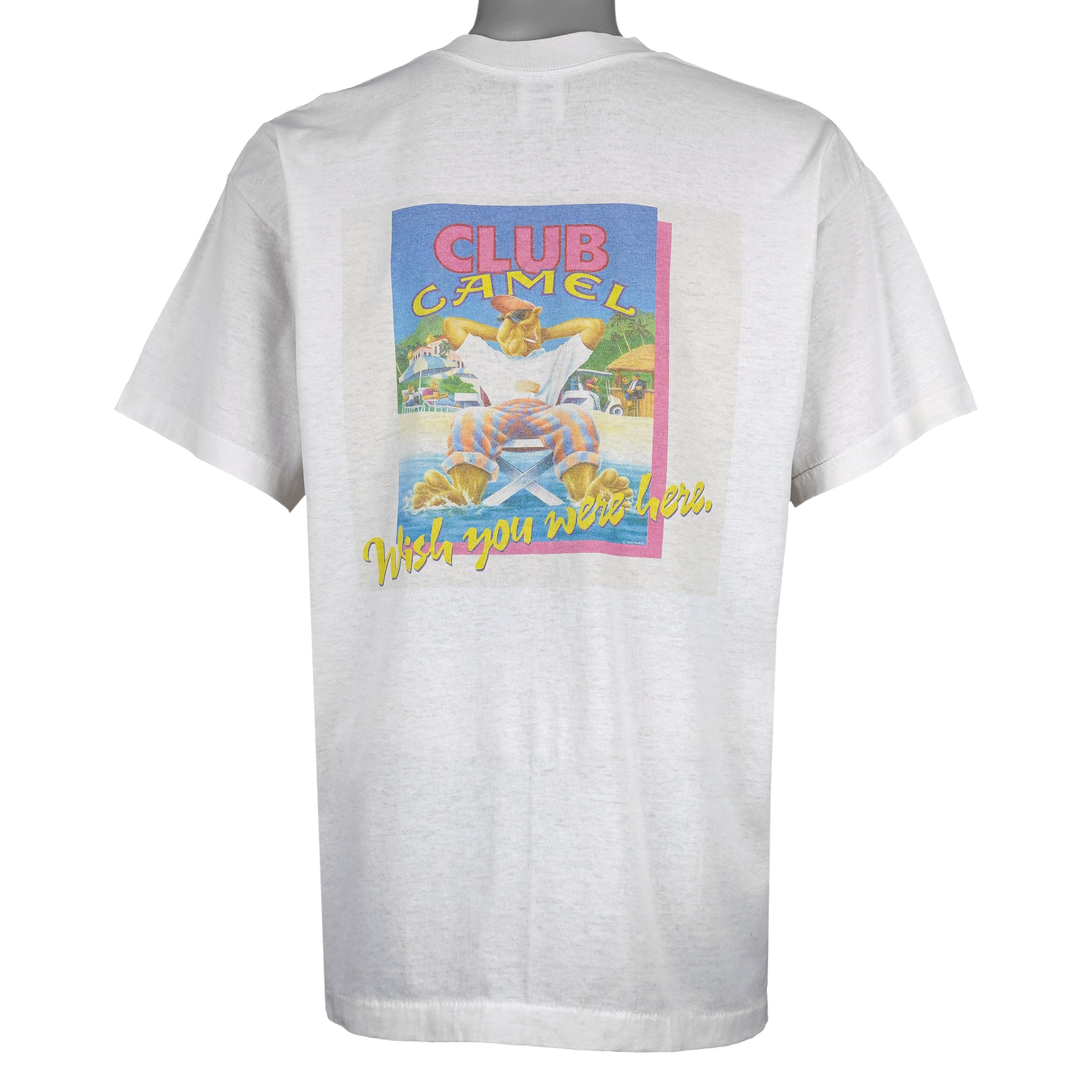 Vintage (Camel) - Beach Club Wish You Were Here T-Shirt 1990s X-Large Vintage Retro