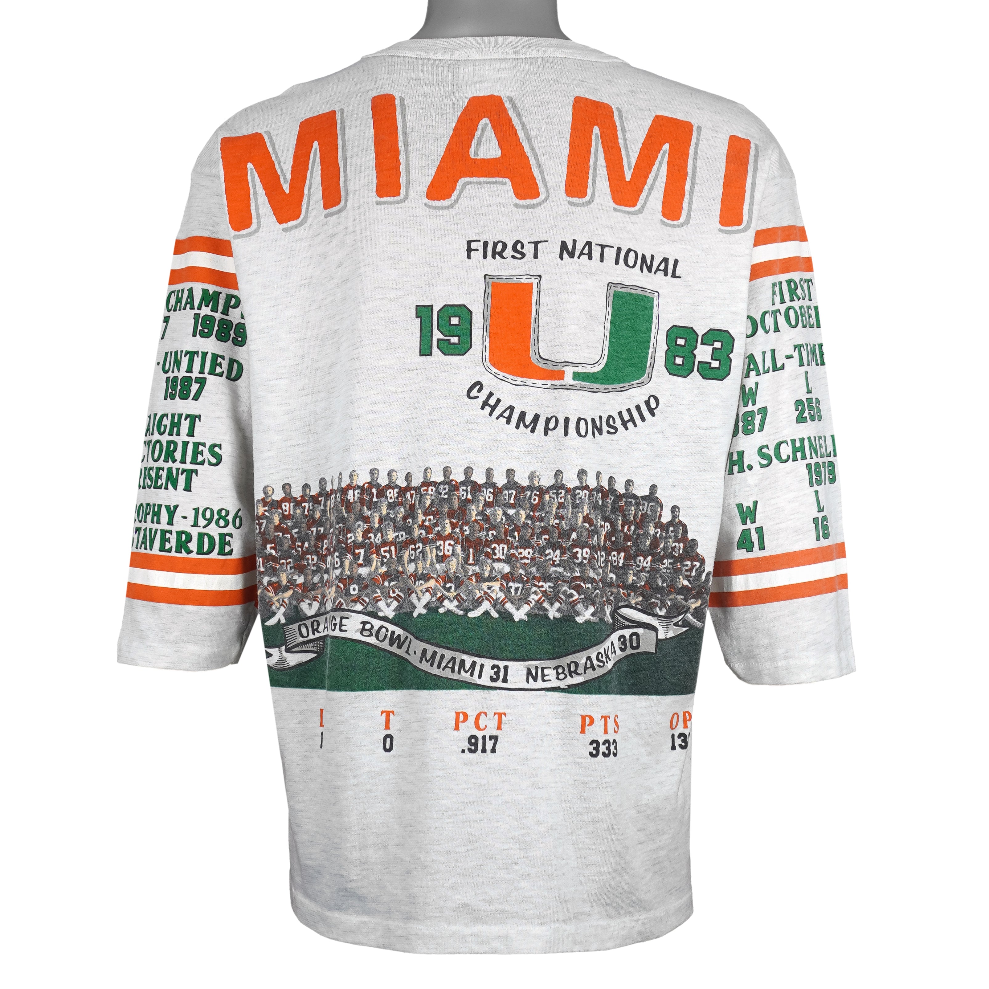 NCAA (Long Gone) - Miami Hurricanes 1983 World Championship T-Shirt 1991 Large Vintage Retro Football
