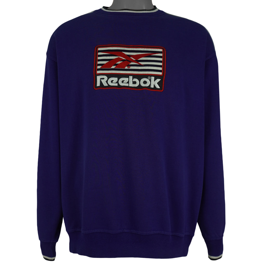 Reebok - Purple Embroidered Crew Neck Sweatshirt 1990s Medium Vintage Retro