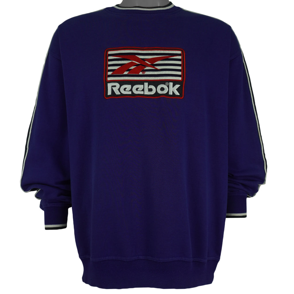 Reebok - Purple Embroidered Crew Neck Sweatshirt 1990s Medium Vintage Retro