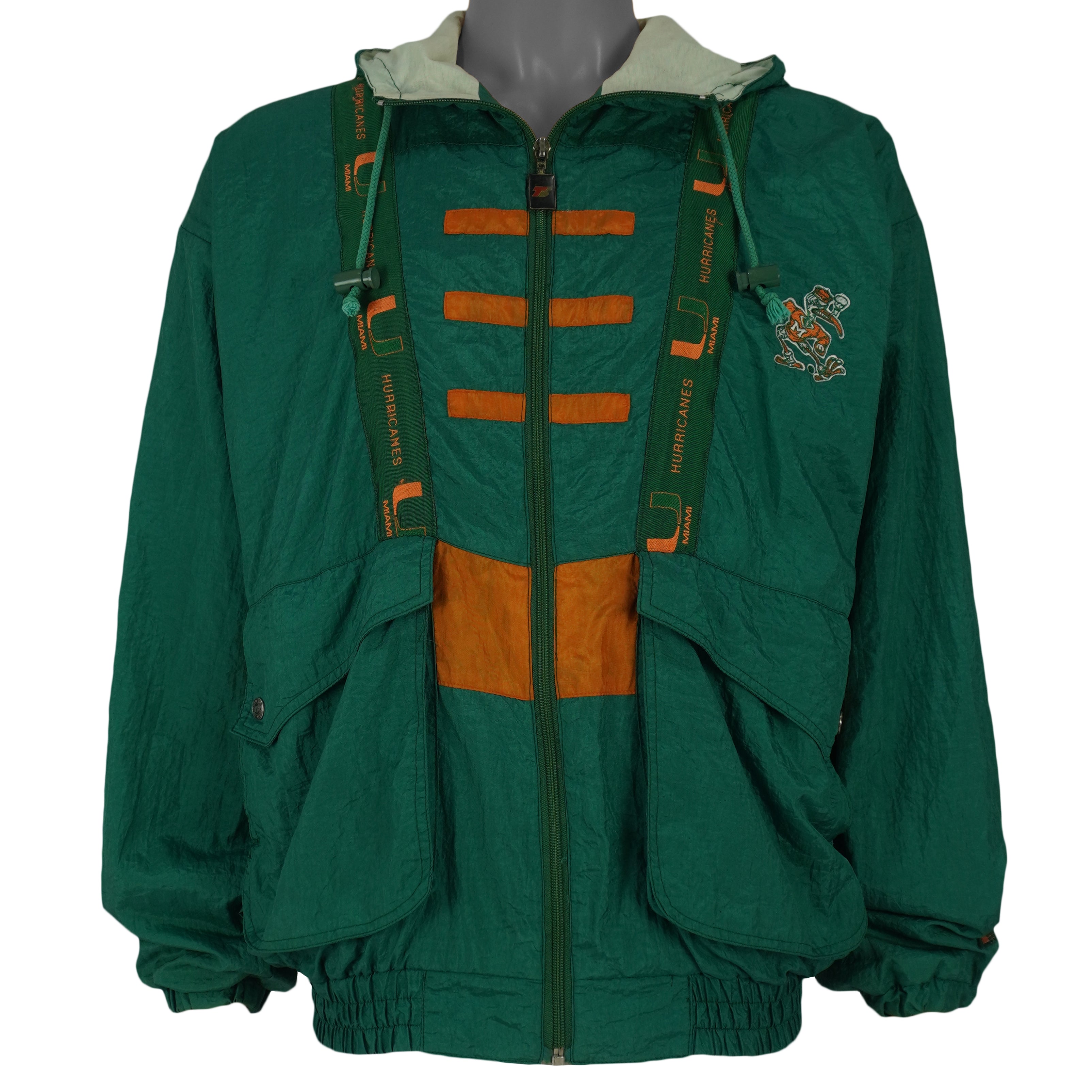 NCAA (Turbo Sportwear) - Miami Hurricanes Hooded Windbreaker 1990s Medium Vintage Retro