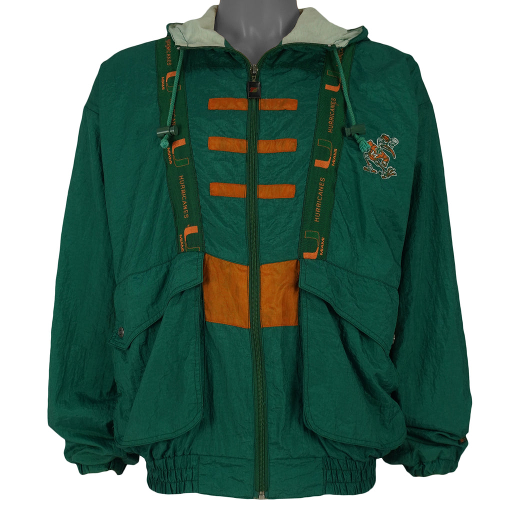 NCAA (Turbo Sportwear) - Miami Hurricanes Hooded Windbreaker 1990s Medium Vintage Retro