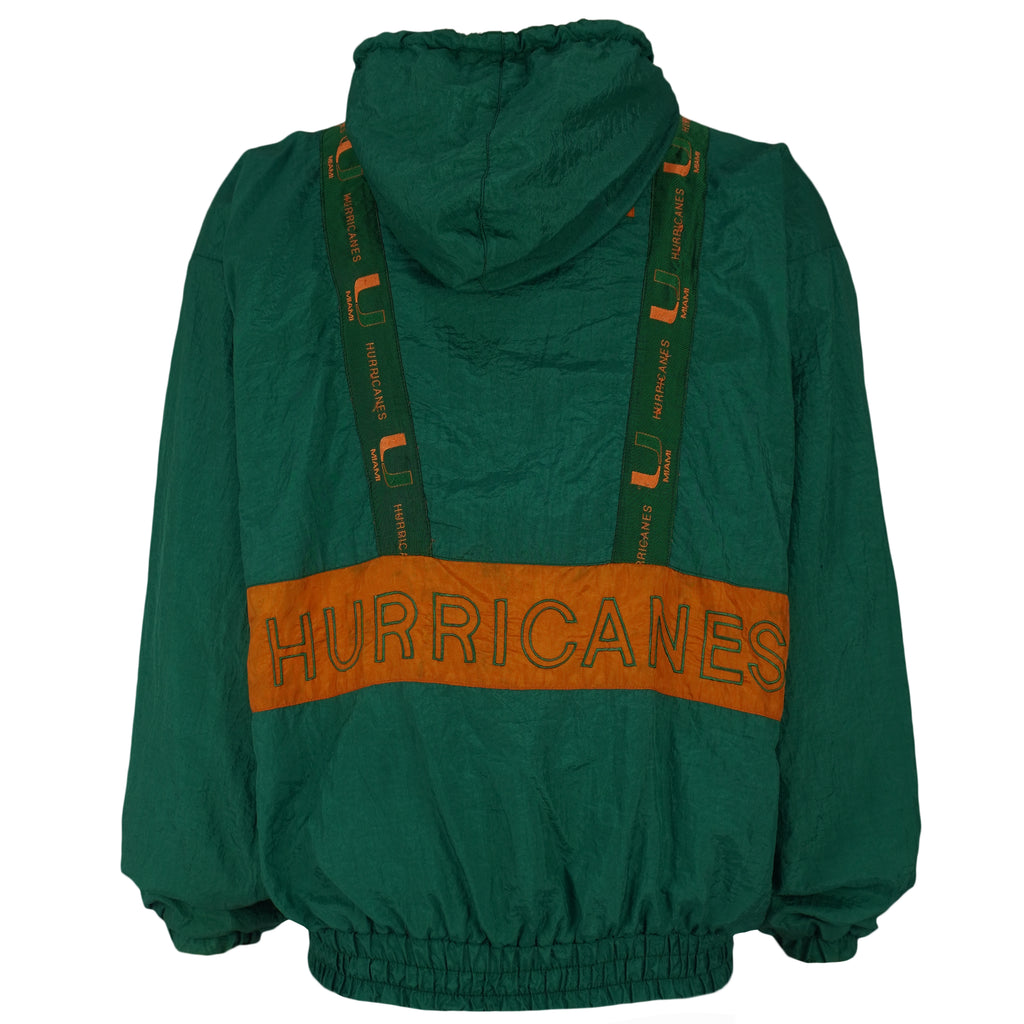 NCAA (Turbo Sportwear) - Miami Hurricanes Hooded Windbreaker 1990s Medium Vintage Retro