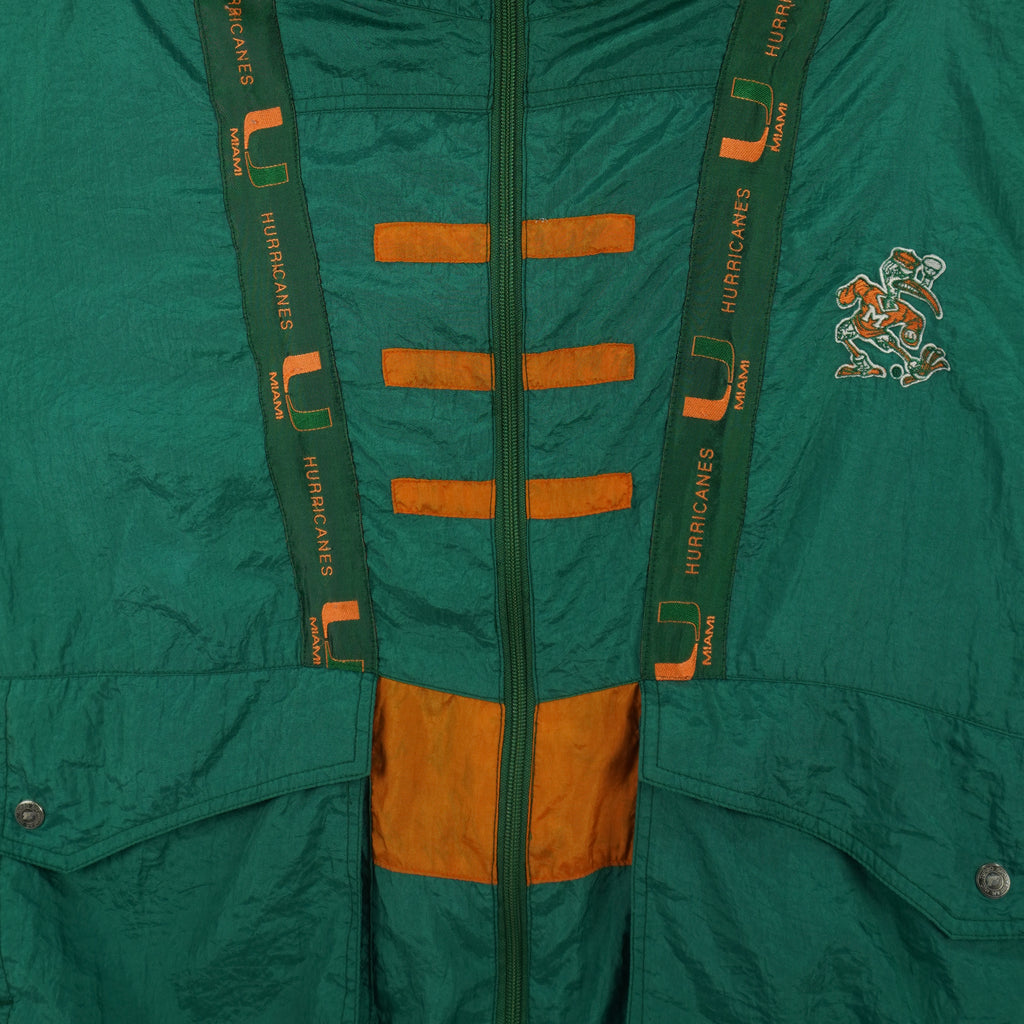 NCAA (Turbo Sportwear) - Miami Hurricanes Hooded Windbreaker 1990s Medium Vintage Retro