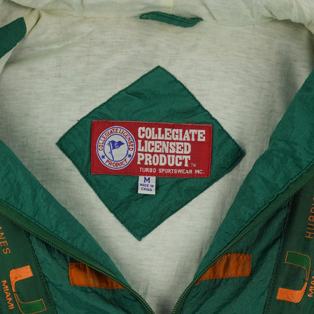 NCAA (Turbo Sportwear) - Miami Hurricanes Hooded Windbreaker 1990s Medium Vintage Retro