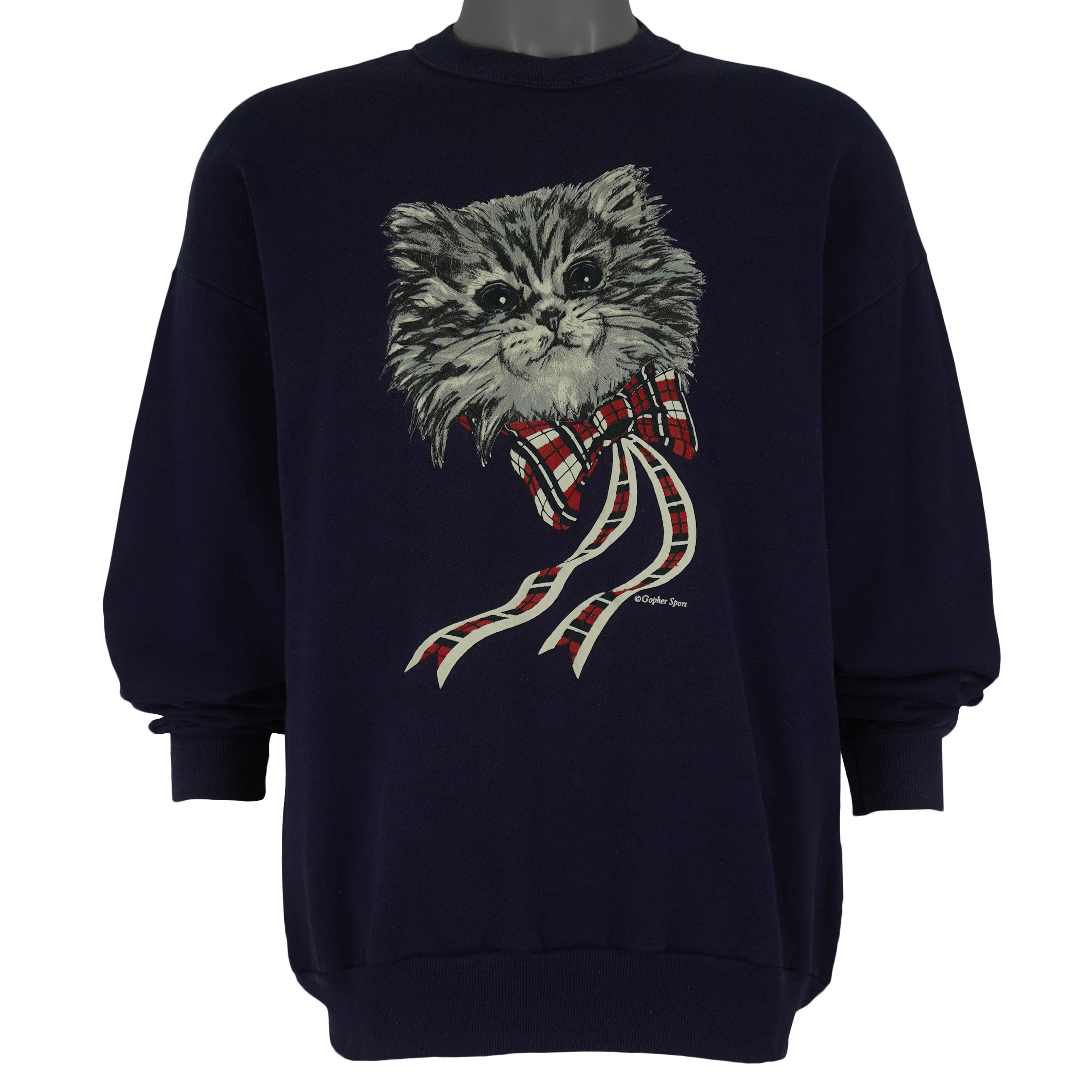Vintage (Gopher Sport) - Blue Cat Crew Neck Sweatshirt 1990s X-Large Vintage Retro