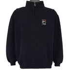 FILA - Navy Blue Embroidered 1/4 Zip Sweatshirt 1990s Large Vintage Retro