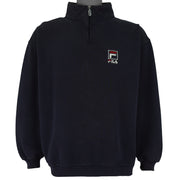 FILA - Navy Blue Embroidered 1/4 Zip Sweatshirt 1990s Large Vintage Retro