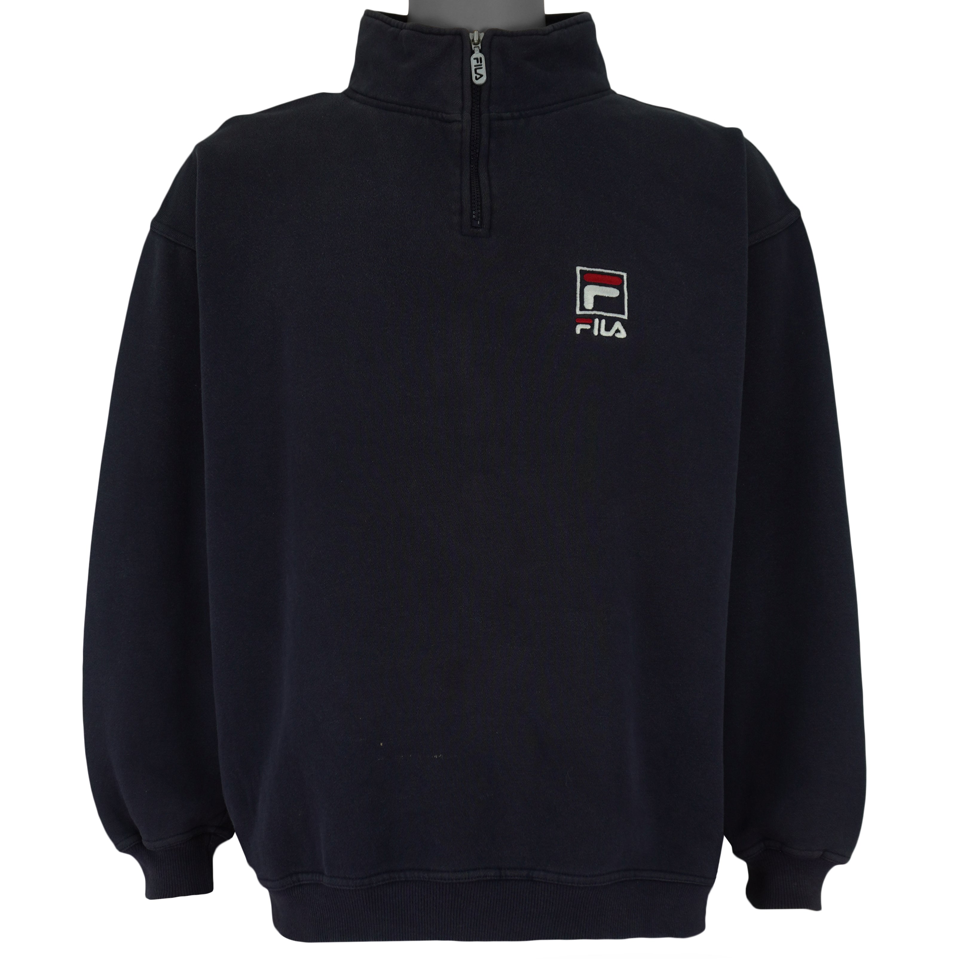 FILA - Navy Blue Embroidered 1/4 Zip Sweatshirt 1990s Large Vintage Retro