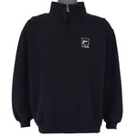 FILA - Navy Blue Embroidered 1/4 Zip Sweatshirt 1990s Large Vintage Retro