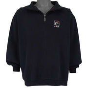 FILA - Navy Blue Embroidered 1/4 Zip Sweatshirt 1990s Large Vintage Retro
