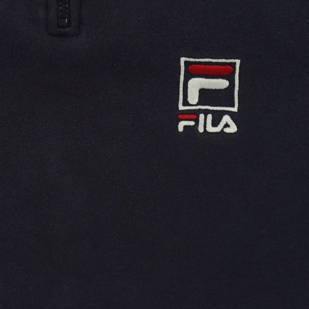 FILA - Navy Blue Embroidered 1/4 Zip Sweatshirt 1990s Large Vintage Retro