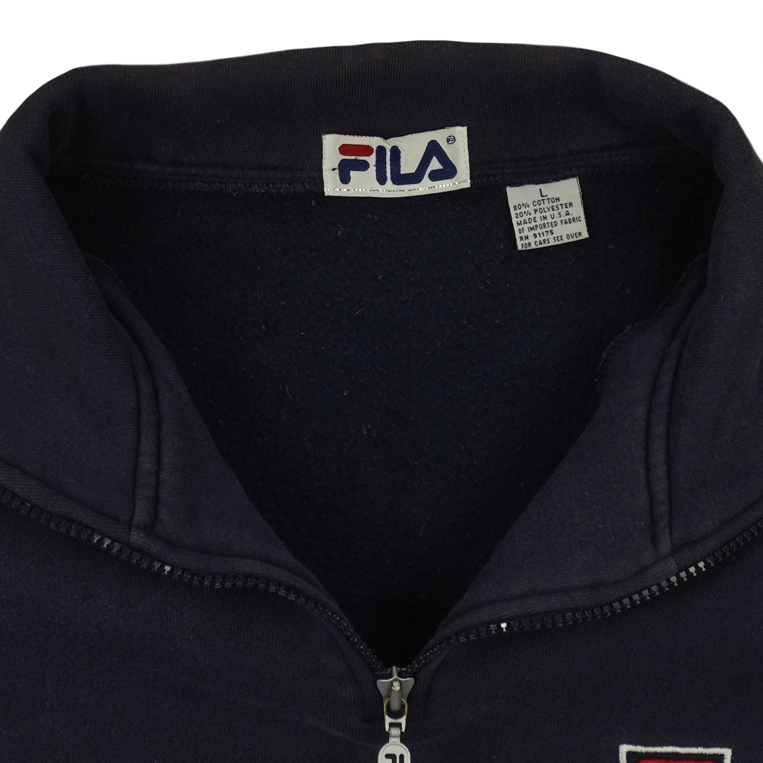 FILA - Navy Blue Embroidered 1/4 Zip Sweatshirt 1990s Large Vintage Retro