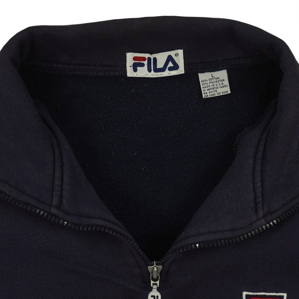 FILA - Navy Blue Embroidered 1/4 Zip Sweatshirt 1990s Large Vintage Retro