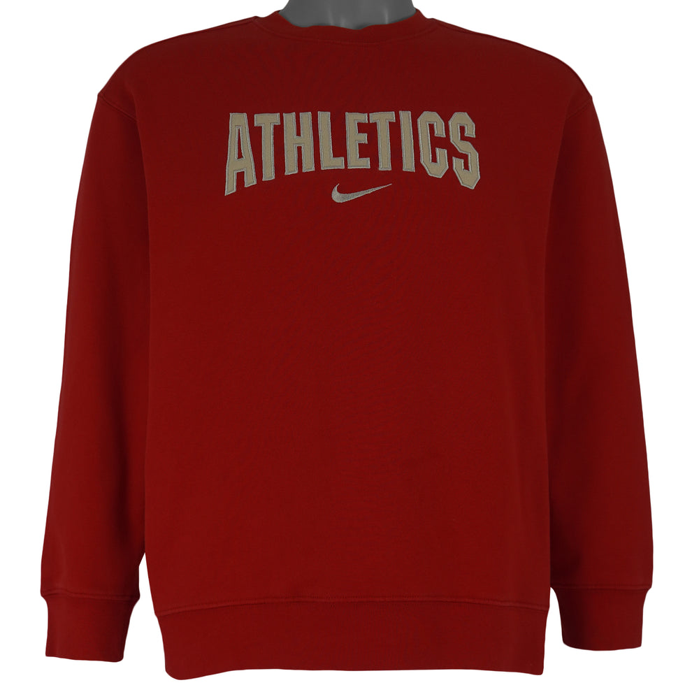 Nike - Red Athletics Spell-Out Crew Neck Sweatshirt 1990s Large Youth Vintage Retro