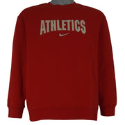 Nike - Red Athletics Spell-Out Crew Neck Sweatshirt 1990s Large Youth Vintage Retro