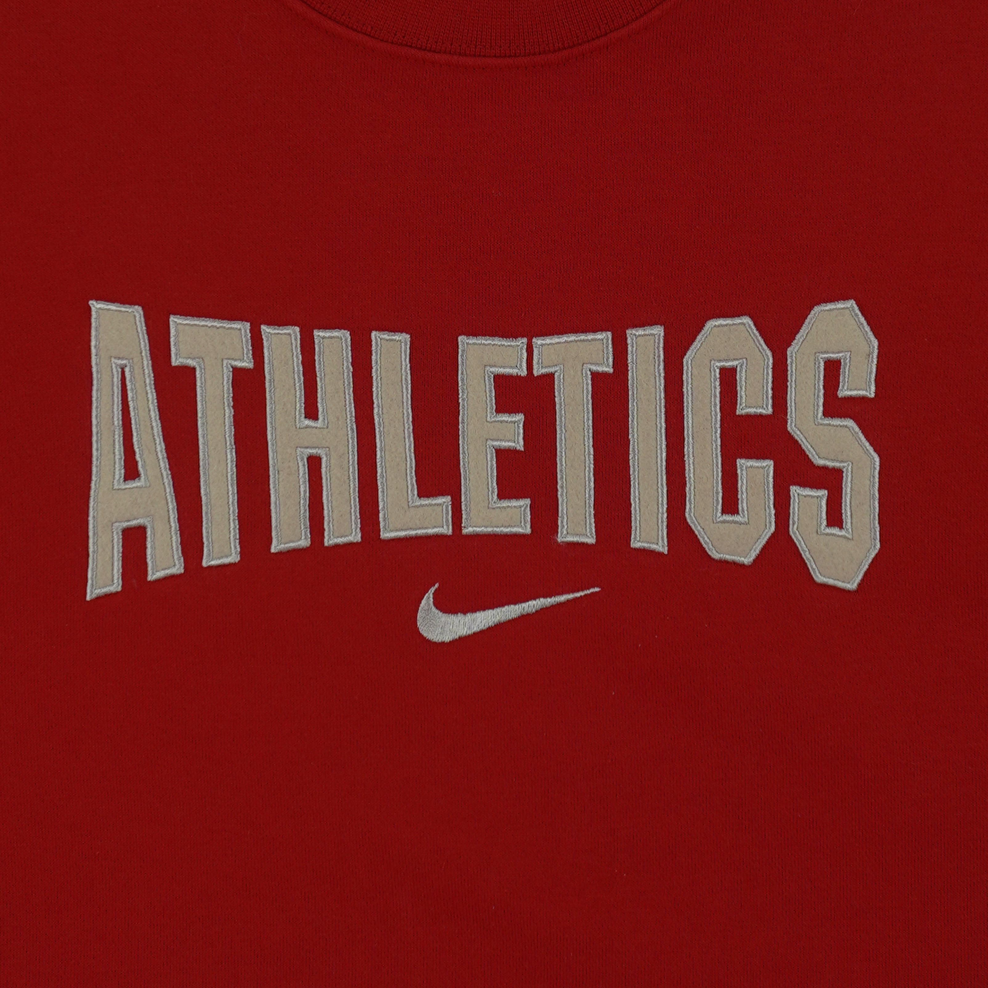 Nike - Red Athletics Spell-Out Crew Neck Sweatshirt 1990s Large Youth Vintage Retro