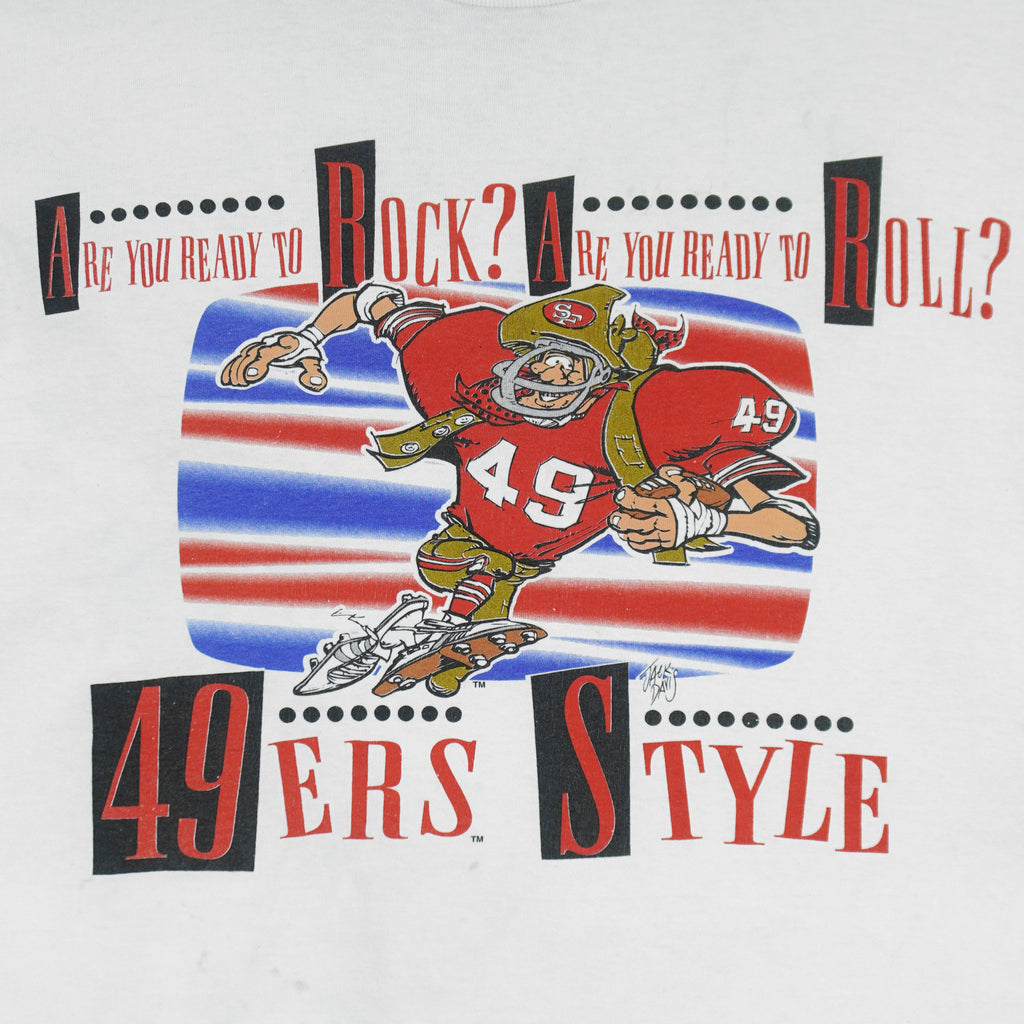 NFL (Nutmeg Mills) - 49ers San Francisco Style Caricature T-Shirt 1990s Large Vintage Retro Football