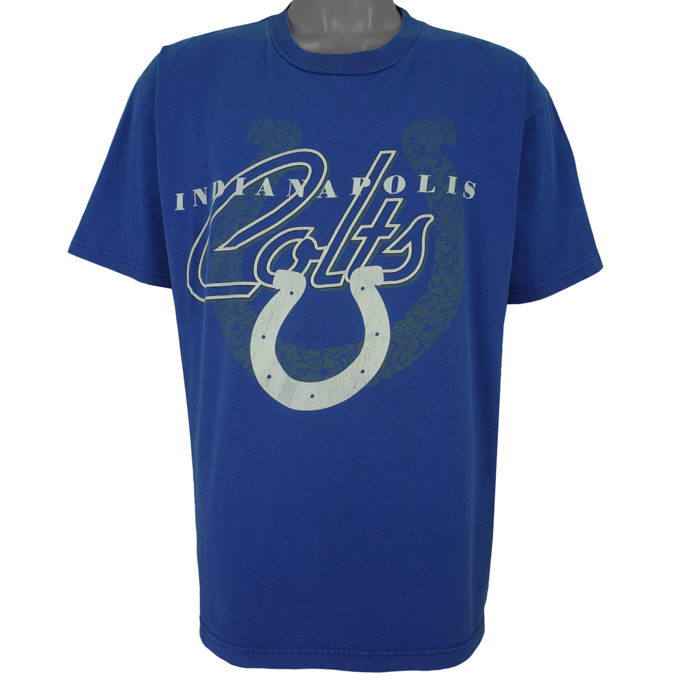NFL (All Out Fan!) - Indianapolis Colts Football Big Spell-Out T-Shirt 1990s X-Large Vintage Retro Football