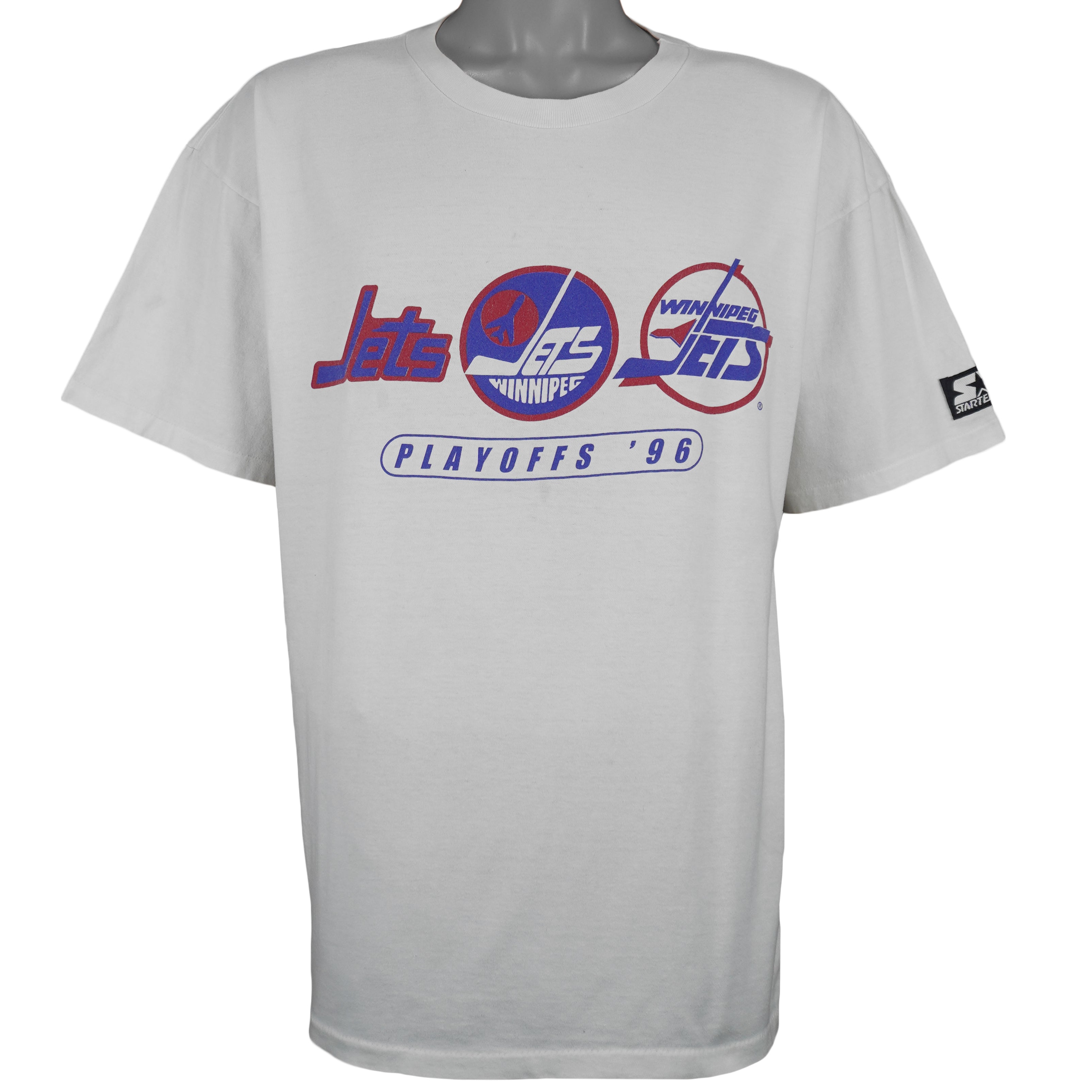 Starter - NHL Winnipeg Jets Playoffs Single Stitch T-Shirt 1996 Large Vintage Retro Hockey