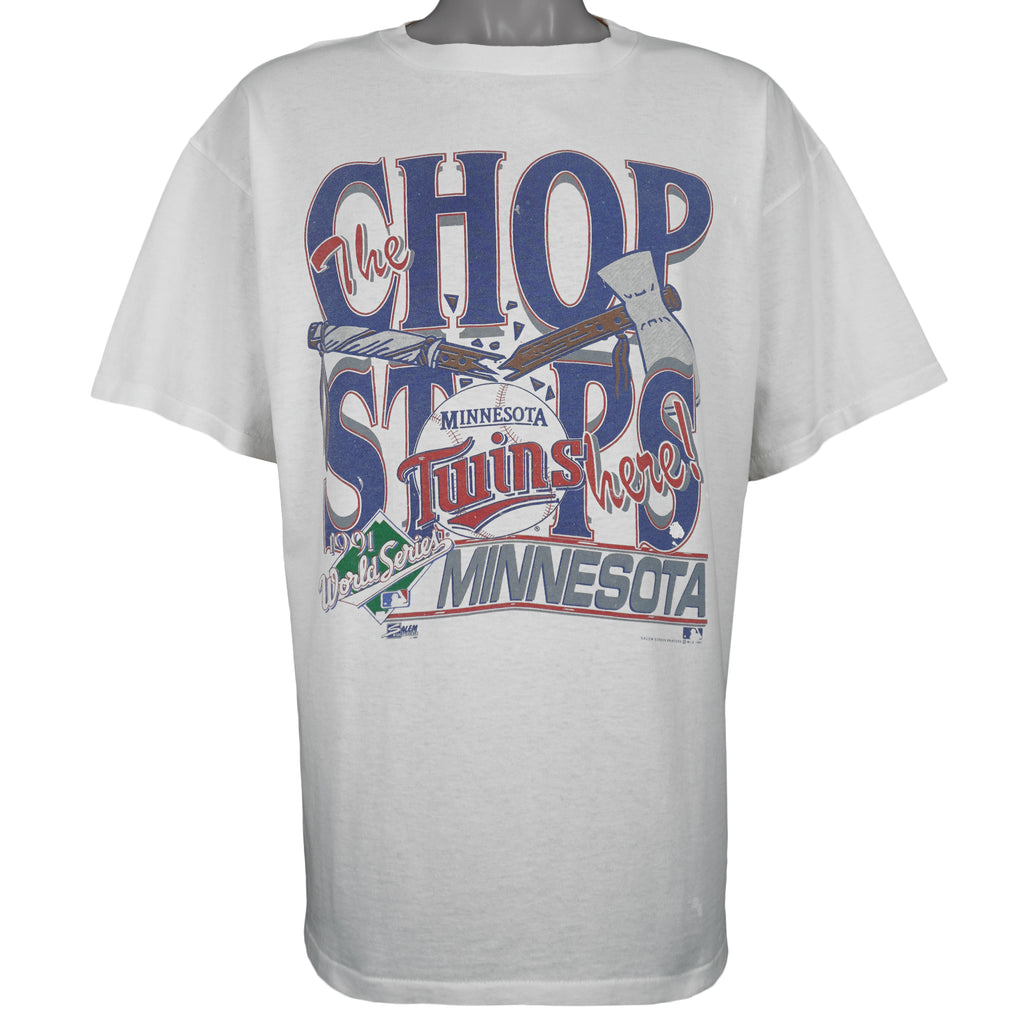 MLB (Salem) - Minnesota Twins The Chop Stops T-Shirt 1991 X-Large Vintage Retro Baseball