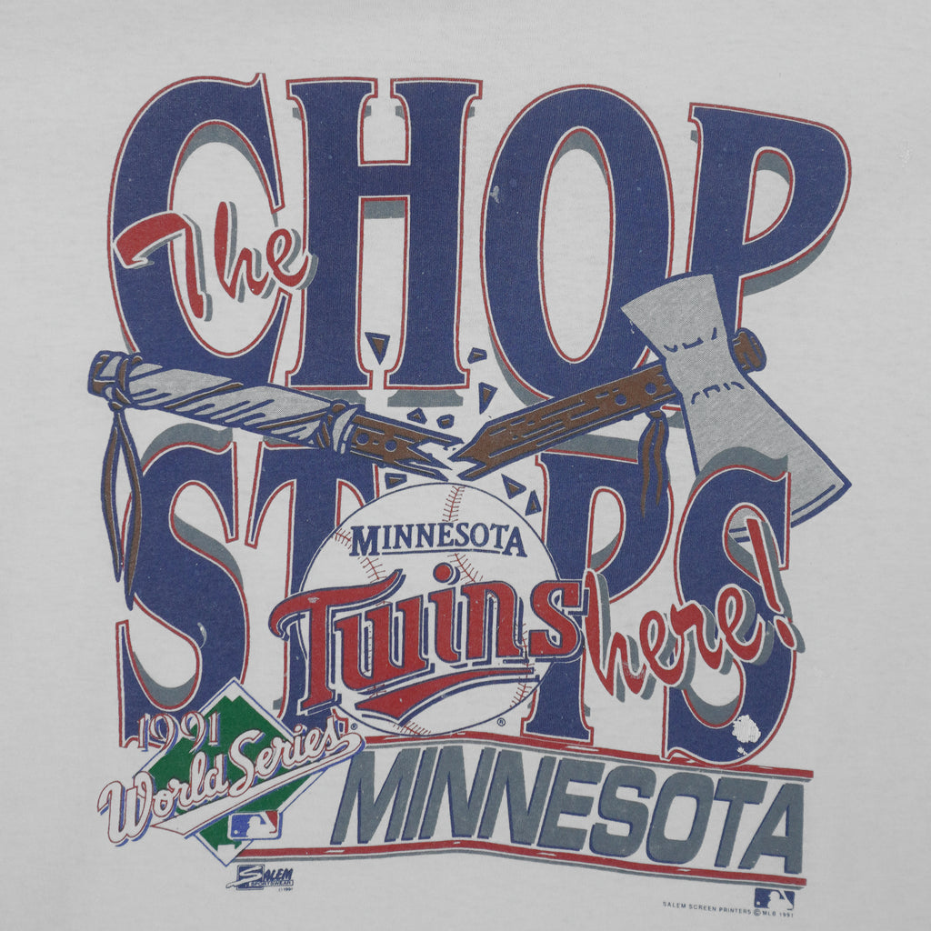 MLB (Salem) - Minnesota Twins The Chop Stops T-Shirt 1991 X-Large Vintage Retro Baseball