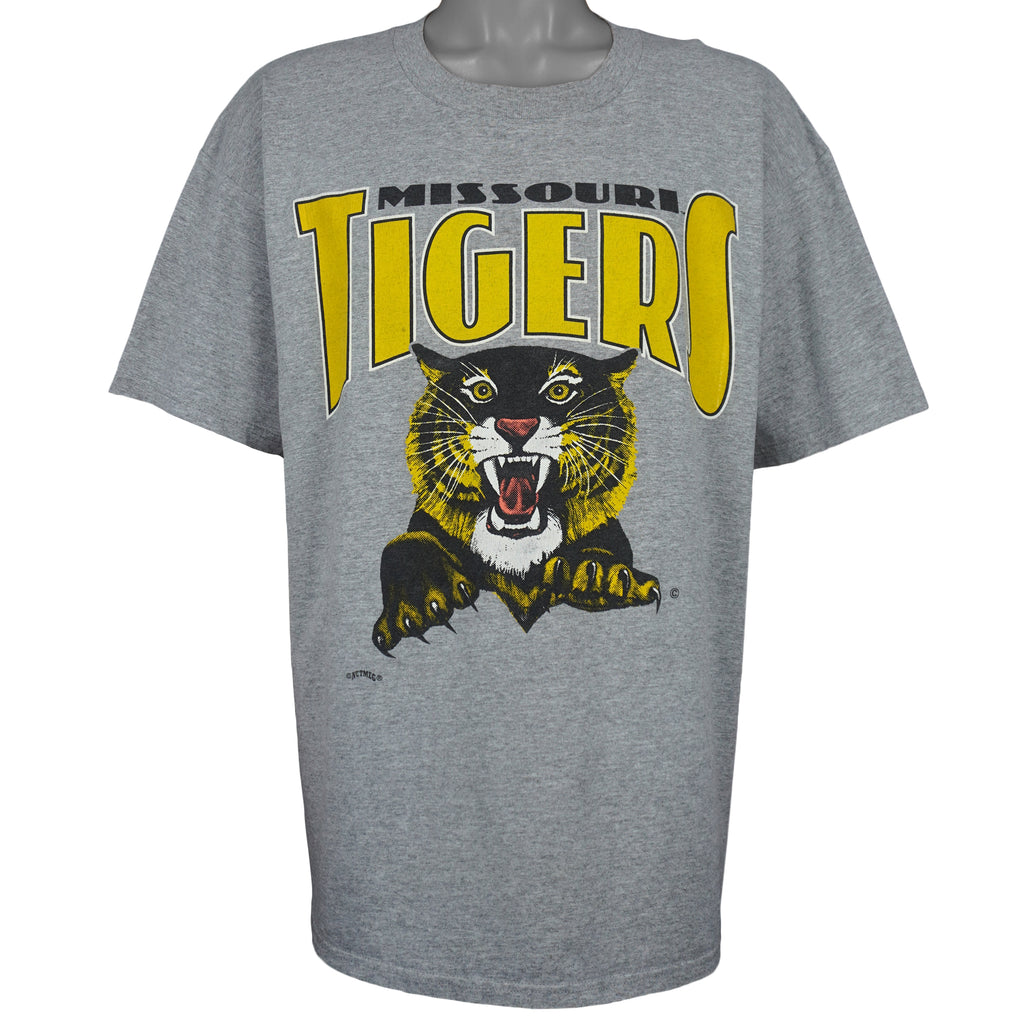 NCAA (Nutmeg Mills) - Grey Missouri Tigers Big Logo T-Shirt 1990s X-Large Vintage Retro
